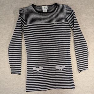 Lacoste Wool Black & Gray Striped Short Mini Dress Long Sleeve Size Small